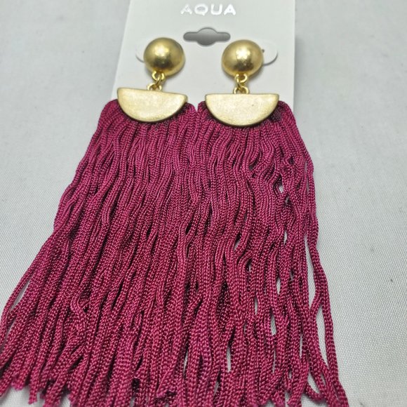 AQUA BURGUNDY FRINGE TASSEL PIERCED EARRING GOLD TOP - Picture 4 of 6